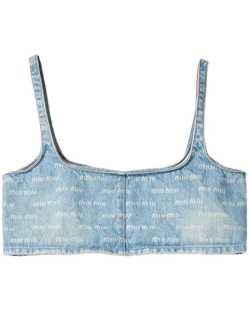 Miu Miu Cropped-Top mit Logo-Print - Blau Blau