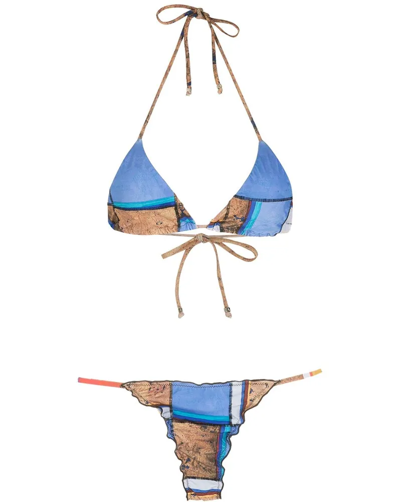 Amir Slama Gestreifter Bikini - Blau Blau