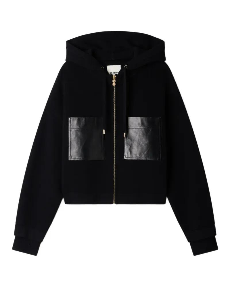 Sandro Cardigan mit Kapuze und Lederbesatz - Schwarz Schwarz