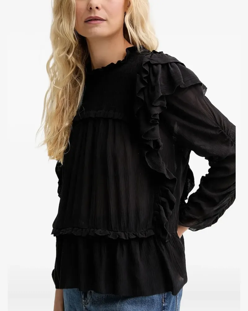 MUNTHE Gesmokte Crisp Bluse mit Volants - Schwarz Schwarz