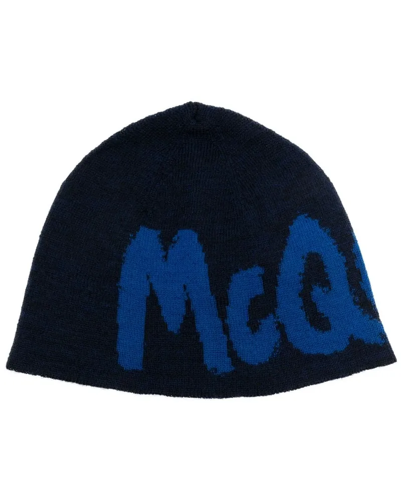 Alexander McQueen Beanie mit Intarsien-Logo - Blau Blau