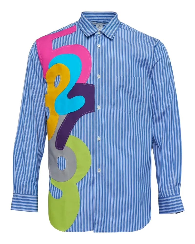 Comme des Garçons Gestreiftes Hemd mit Nummern-Applikation - Blau Blau