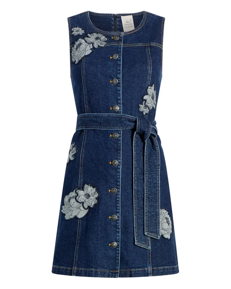 Cinq à Sept Geknöpftes Marsha Minikleid mit Blumenapplikation - Blau Blau