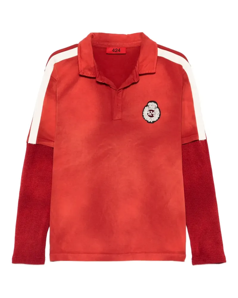 FourTwoFour on Fairfax Gestreiftes Poloshirt mit Logo-Patch - Rot Rot