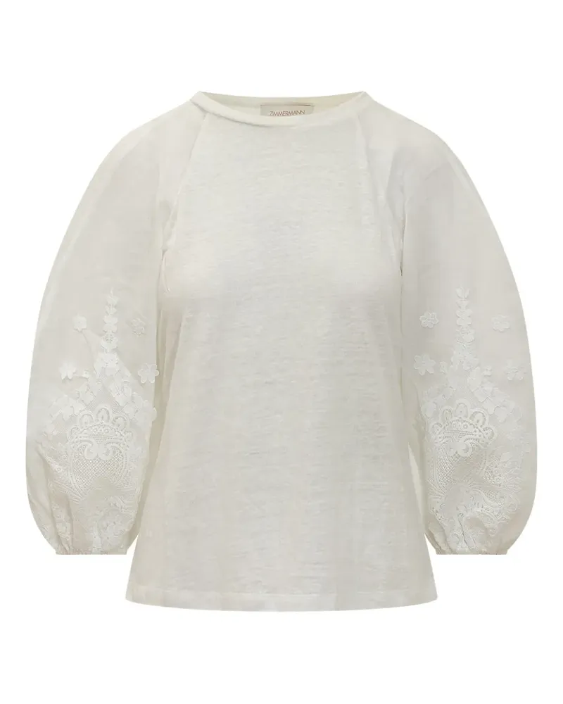 Zimmermann Spitzen-T-Shirt mit Laternenärmeln - Weiß Weiß