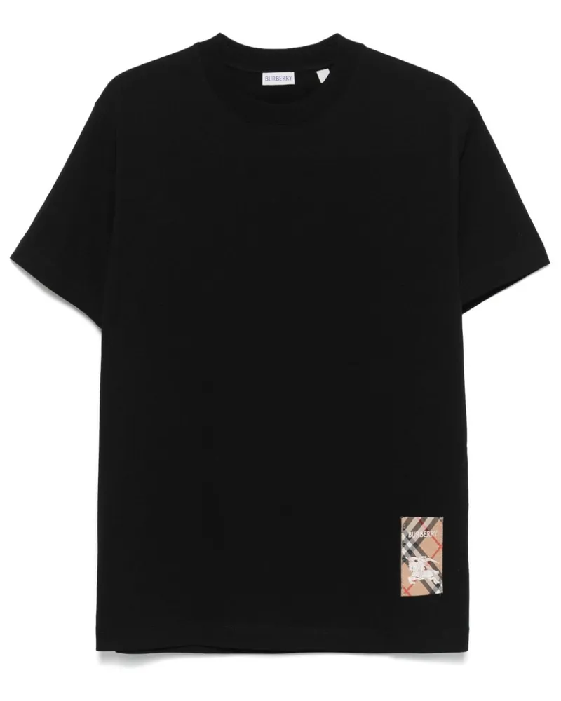 Burberry T-Shirt mit kariertem Logo-Patch - Schwarz Schwarz