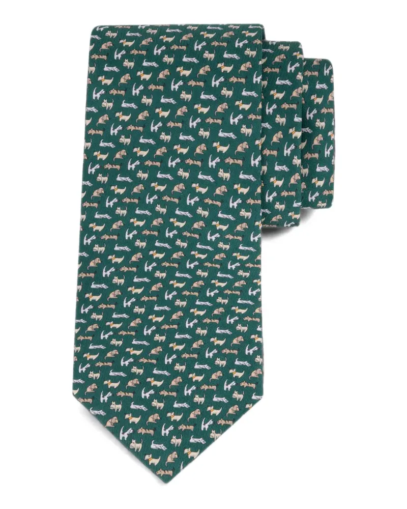 Ferragamo Dogs print silk tie - Grün Grün
