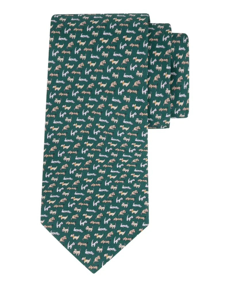 Ferragamo Seidenkrawatte mit Hunde-Print - Grün Grün