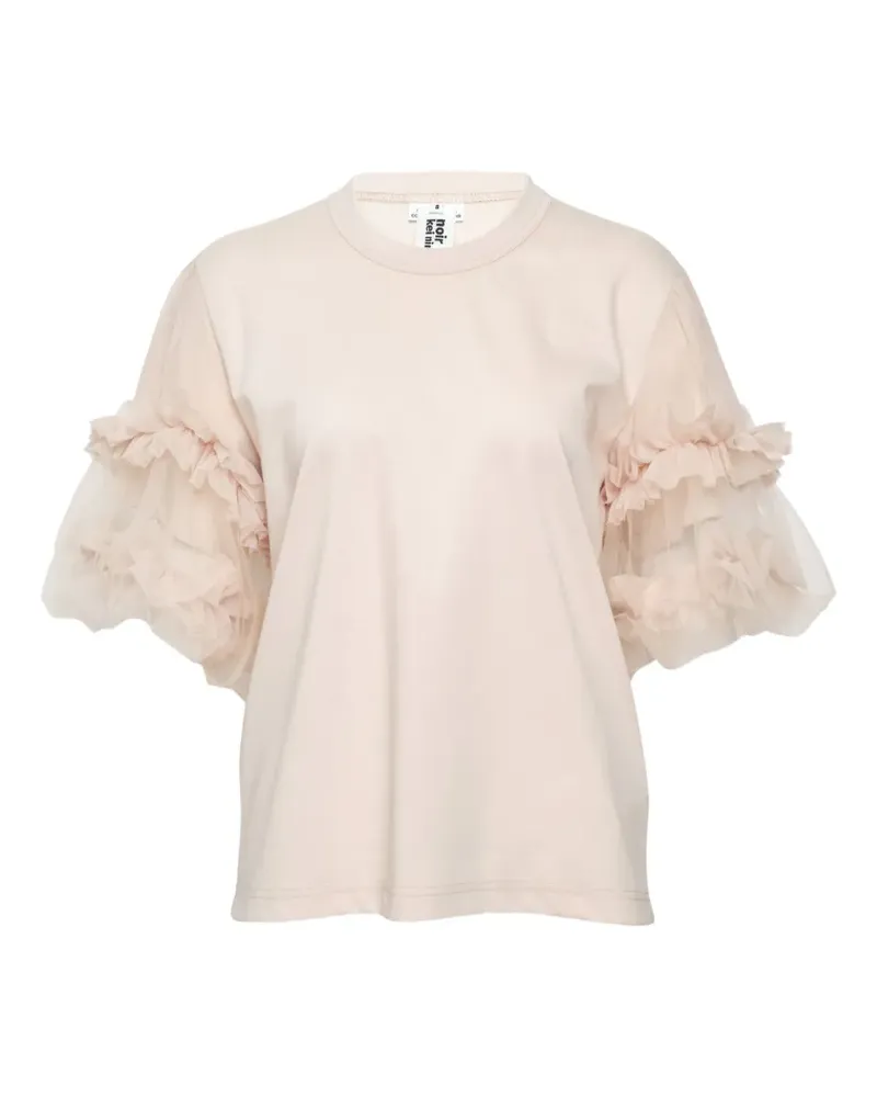 Noir Kei Ninomiya ruffled-sleeve cotton top - Nude Nude