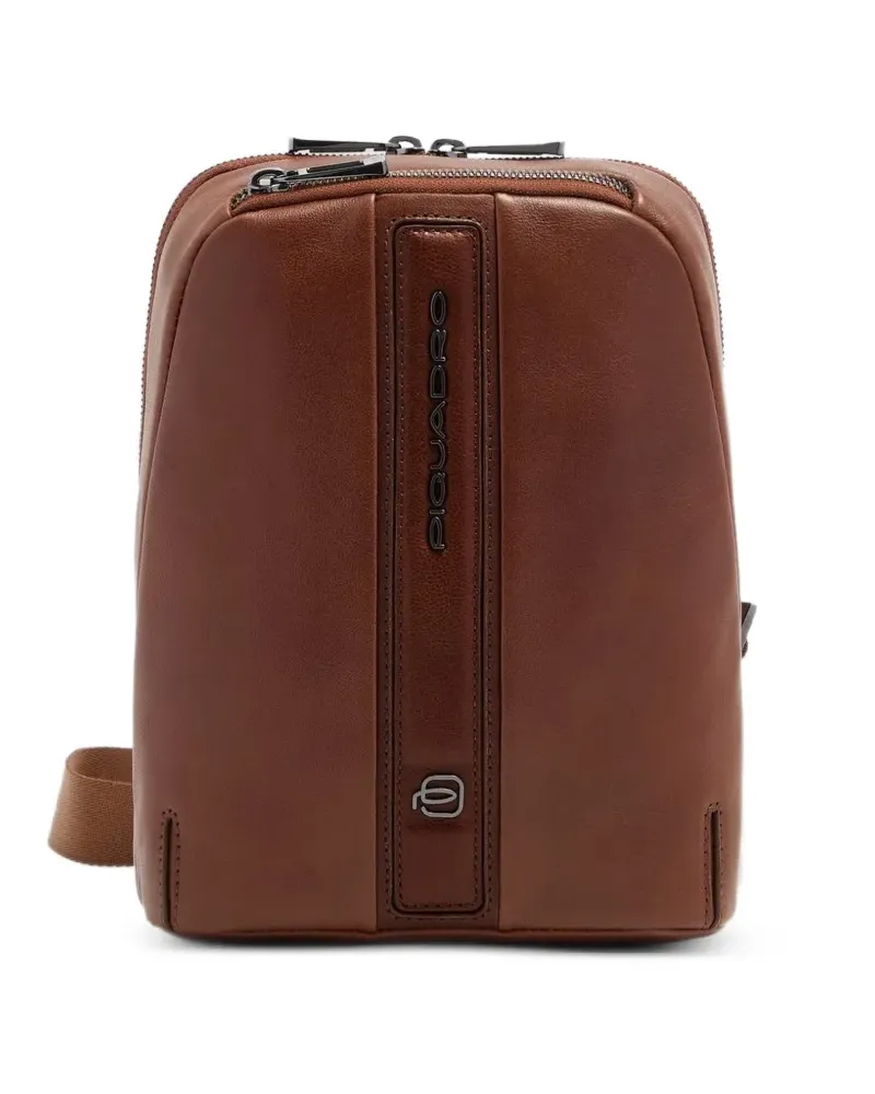Piquadro Kuriertasche mit Logo-Schild - Braun Braun