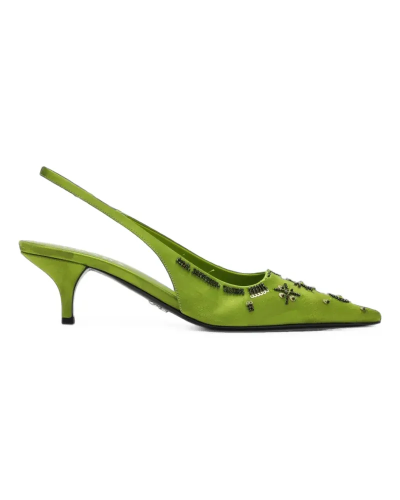 Prada embroidered satin slingback pumps - Grün Grün