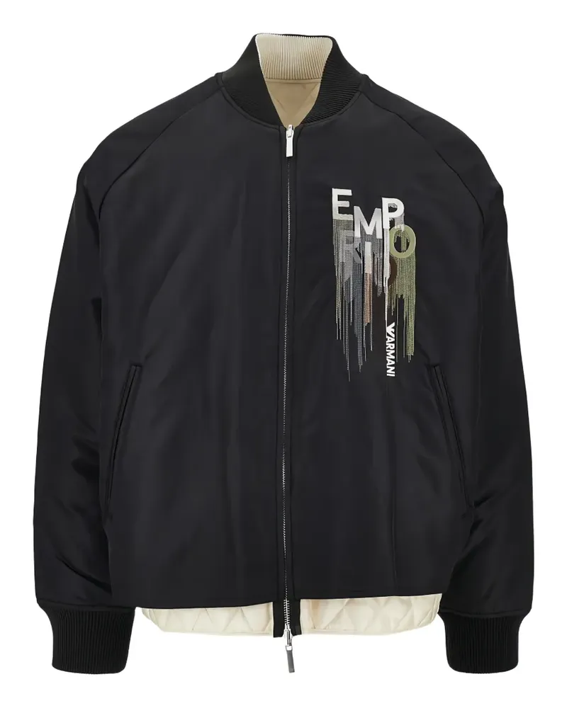Emporio Armani logo-embroidered long-sleeve bomber jacket - Schwarz Schwarz