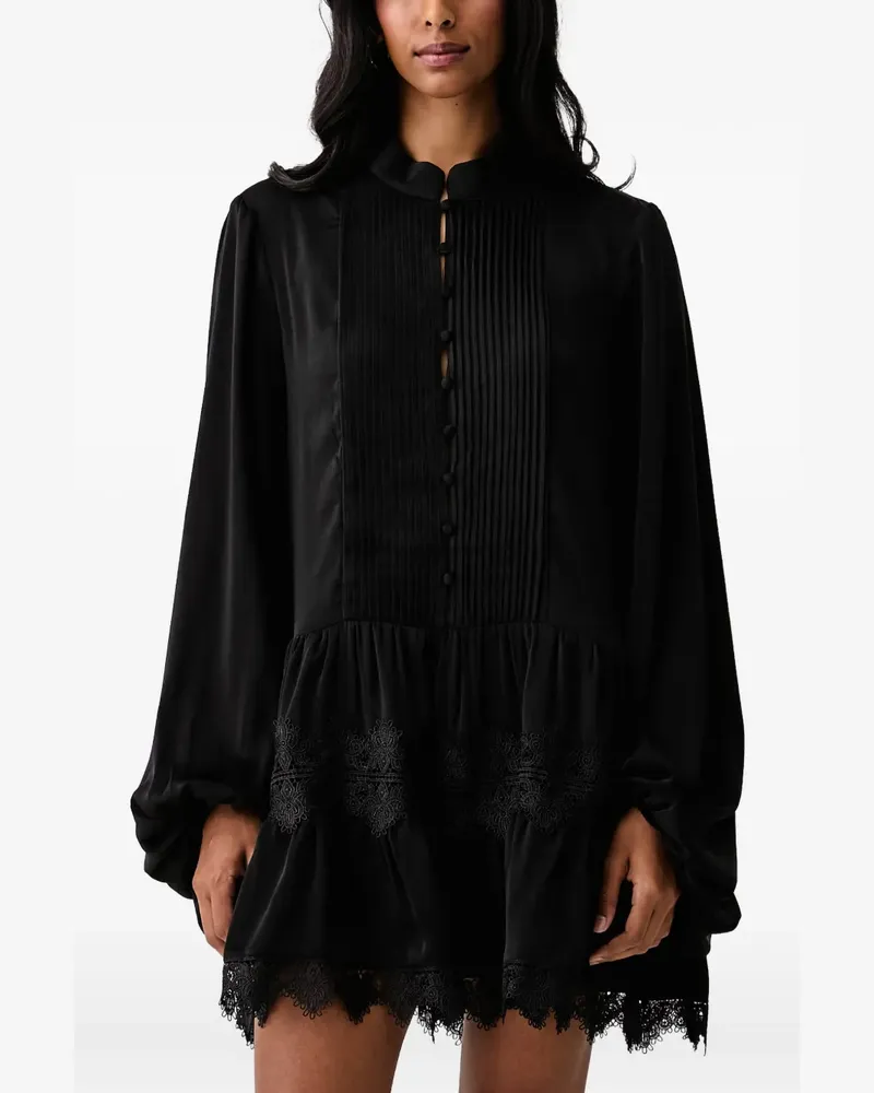Bardot Kleid mit Biesen und Spitzenbesatz - Schwarz Schwarz