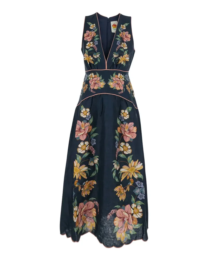 FARM Rio Maira floral V-neck midi dress - Blau Blau