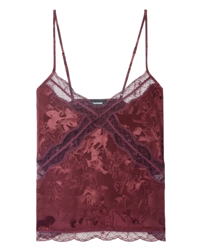 Zadig & Voltaire Cishi Top aus Pferde-Jacquard mit Spitzenbesatz - Rot Rot