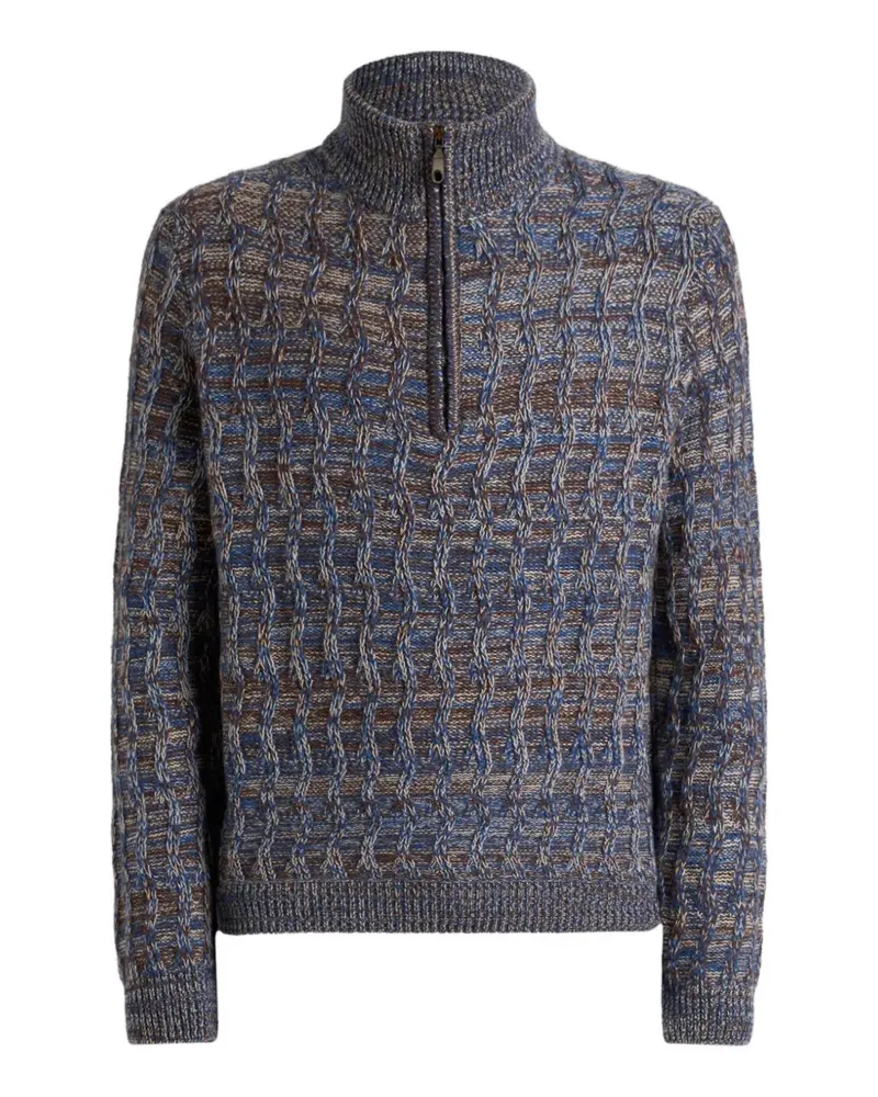 Etro Kaschmirpullover mit Zopfmuster und Reißverschluss - Blau Blau