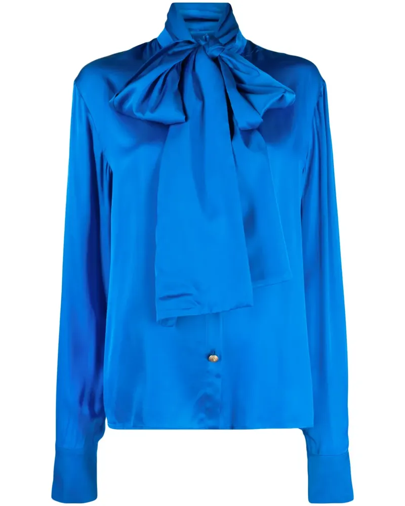 Balmain Schluppenbluse aus Satin - Blau Blau