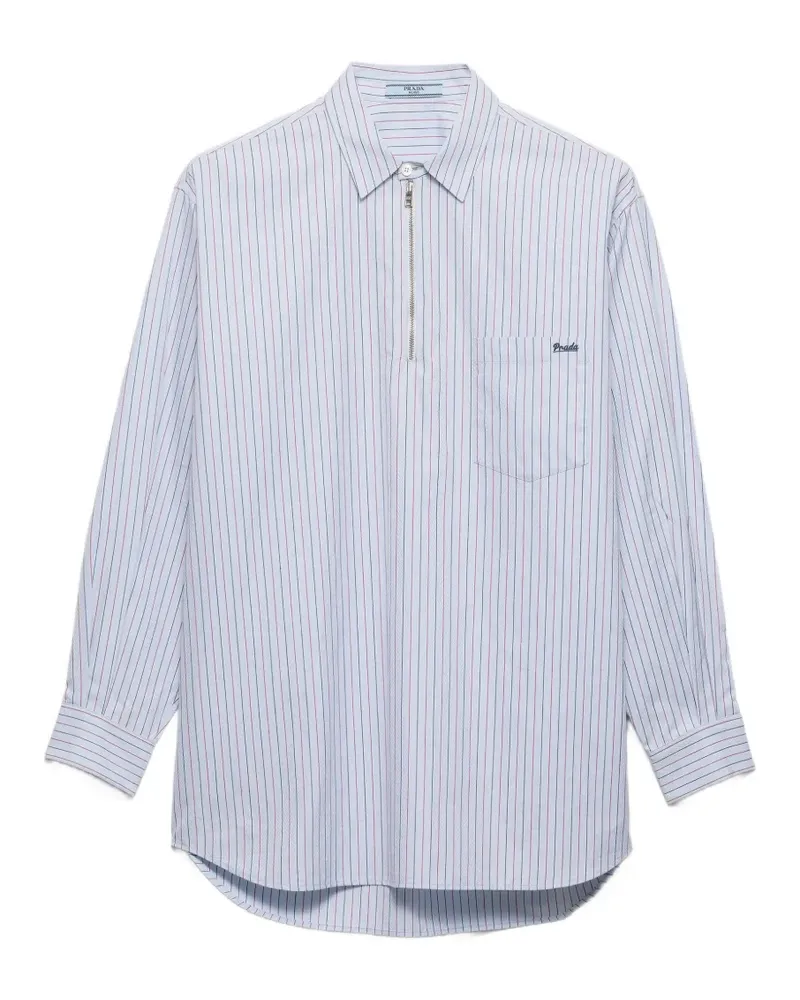 Prada striped cotton shirt with half-zipper - Blau Blau