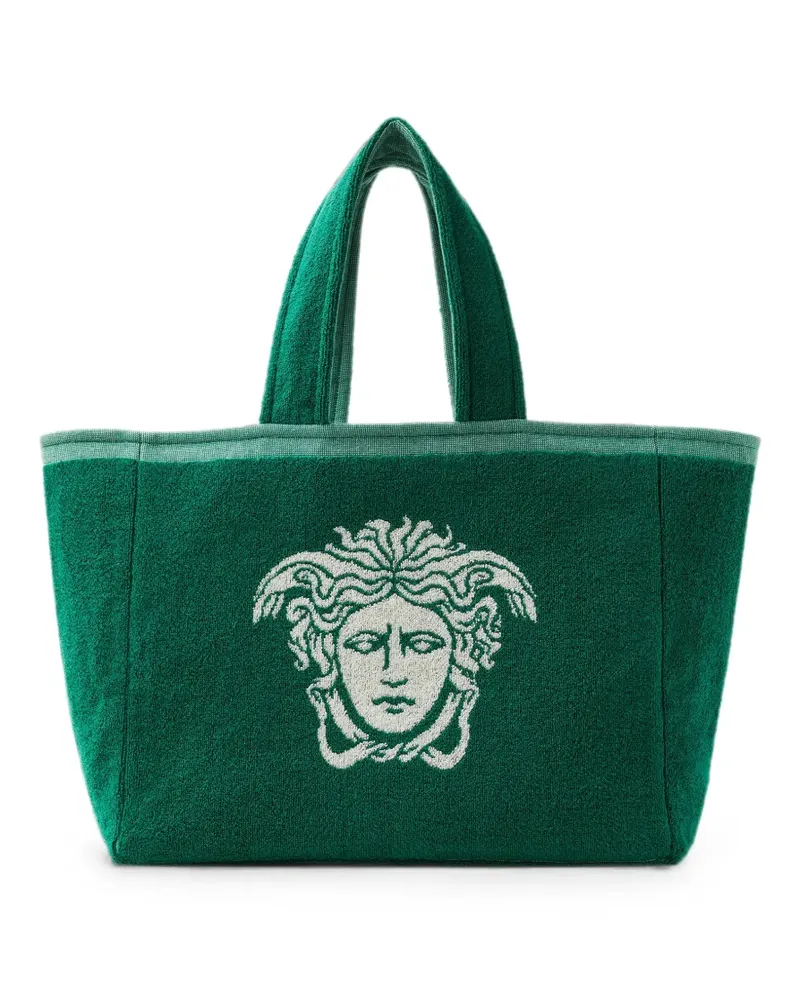 Versace Tote Bag aus Baumwollfrottee und Jacquard - Grün Grün
