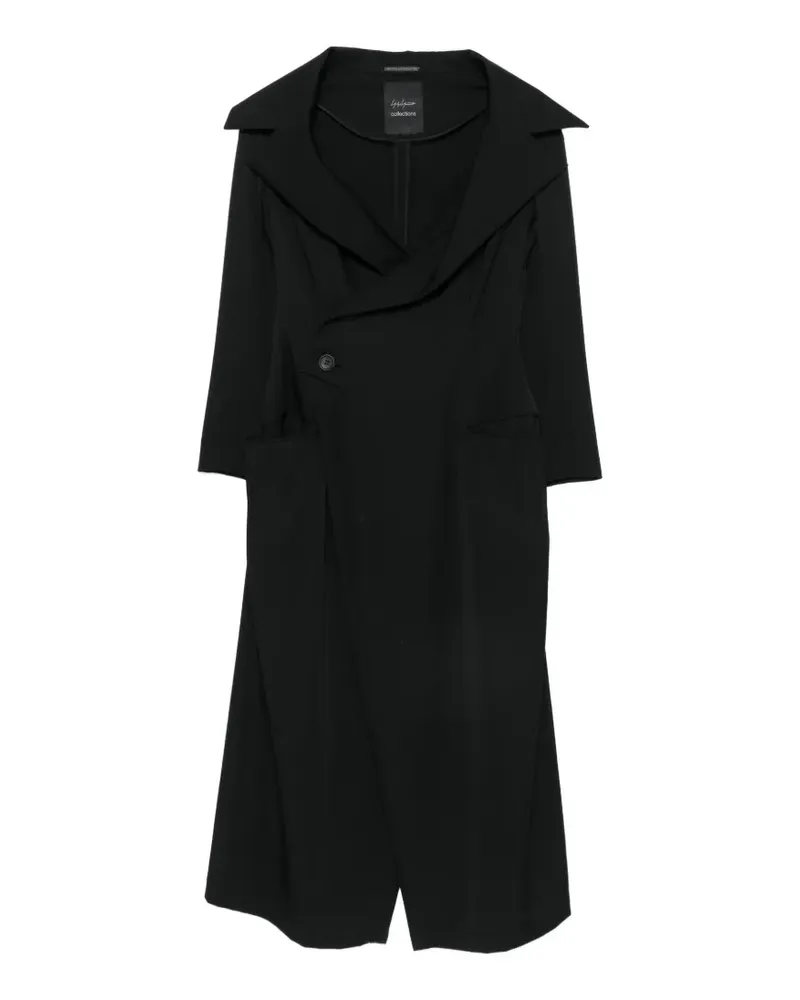 Yohji Yamamoto Gabardine-Kleid mit Knitteroptik - Schwarz Schwarz