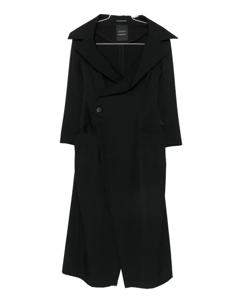 Yohji Yamamoto Gabardine-Kleid mit Knitteroptik - Schwarz Schwarz
