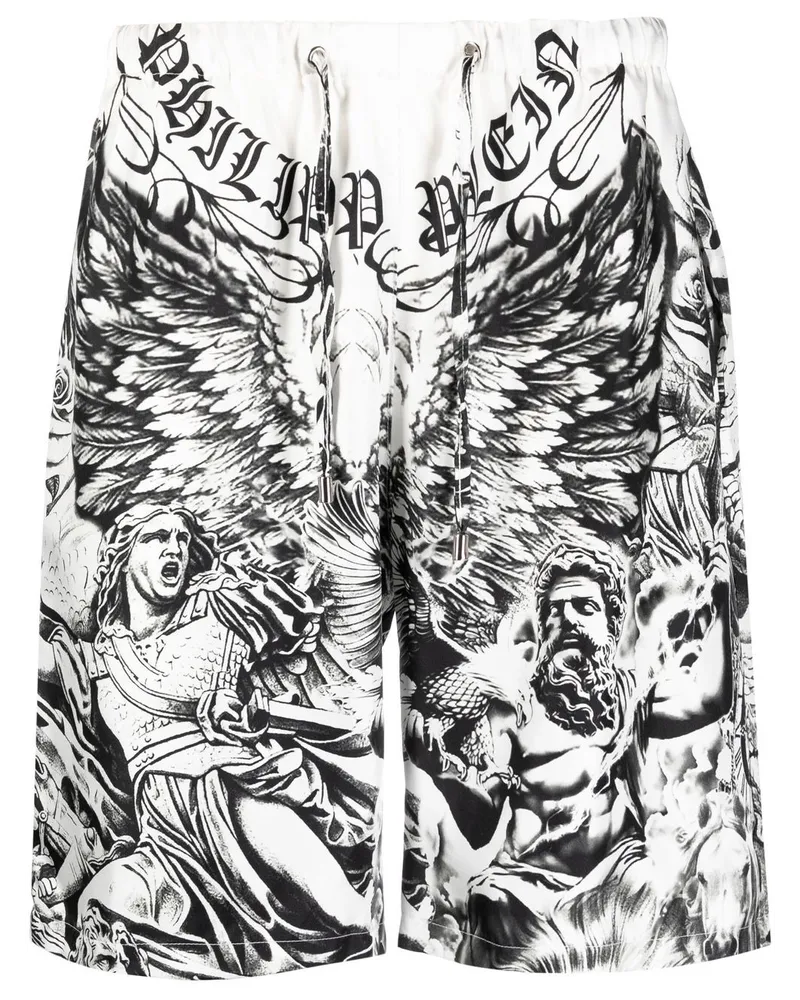 Philipp Plein Shorts aus Seide mit Tattoo-Print Weiß