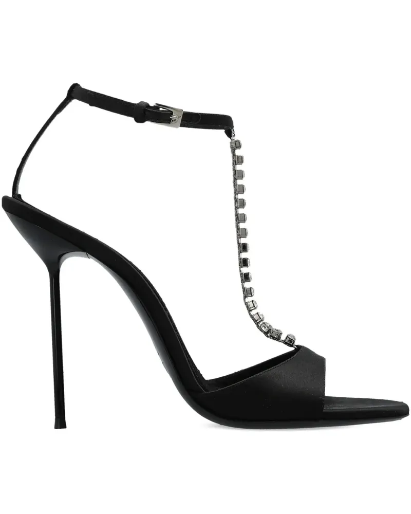 Paris Texas Lidia T-Strap Sandalen mit Kristallkette 105mm - Schwarz Schwarz