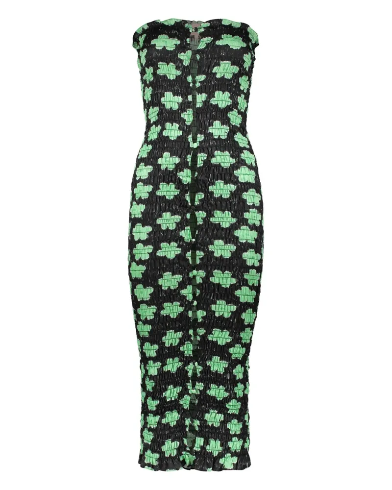 Amy Crookes Midikleid mit Blumen-Print - Schwarz Schwarz