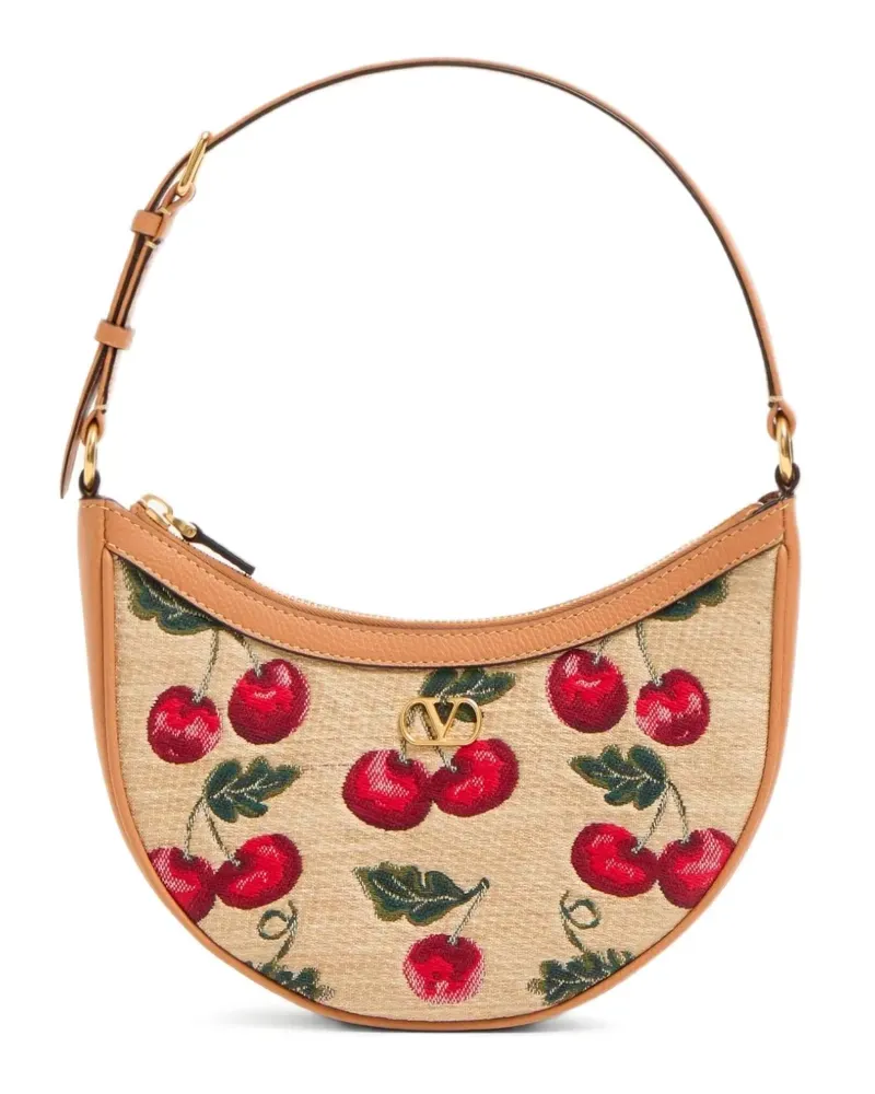 Valentino Garavani Mini VLogo Signature Schultertasche mit Kirschen-Print - Nude Nude