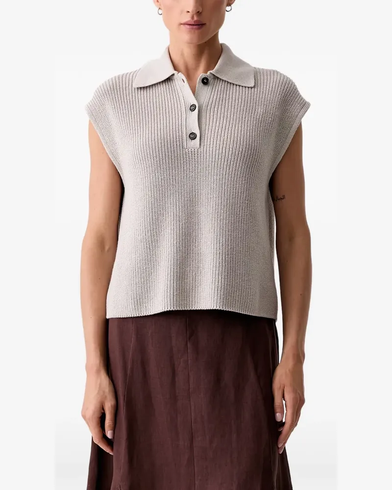 Marc O'Polo Poloshirt aus geripptem Strick - Nude Nude