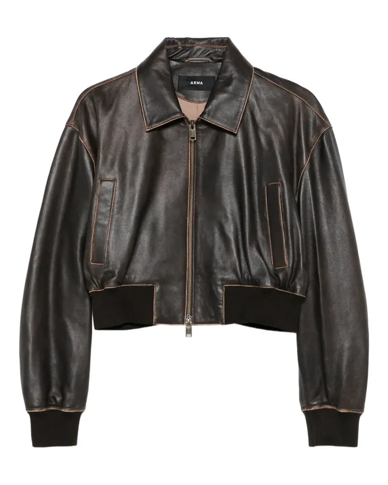 Arma Cropped-Lederjacke mit Reißverschluss - Braun Braun