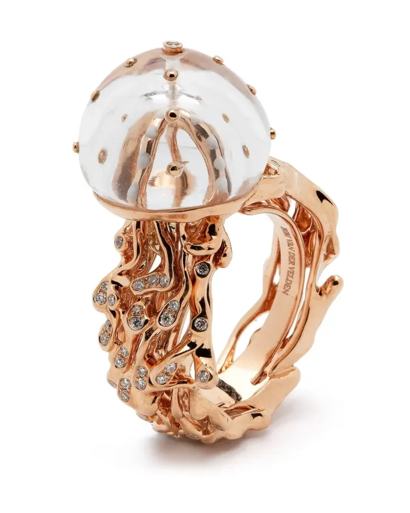 Bibi van der Velden 18kt Jellyfish Rotgoldring mit Diamanten - Rosa Rosa