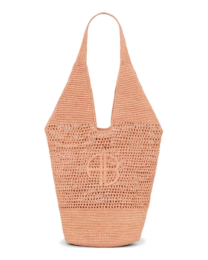 Anine Bing Leah logo-patch raffia tote bag - Orange Orange