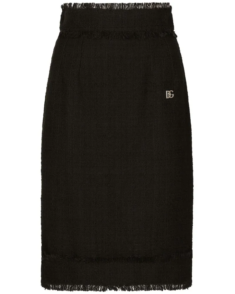 Dolce & Gabbana Tweed-Midirock mit DG-Schild - Schwarz Schwarz