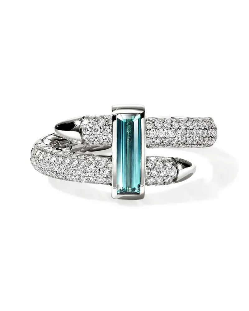 John Hardy 18kt Spear Weißgoldring mit Diamanten und Turmalin - Silber Silber