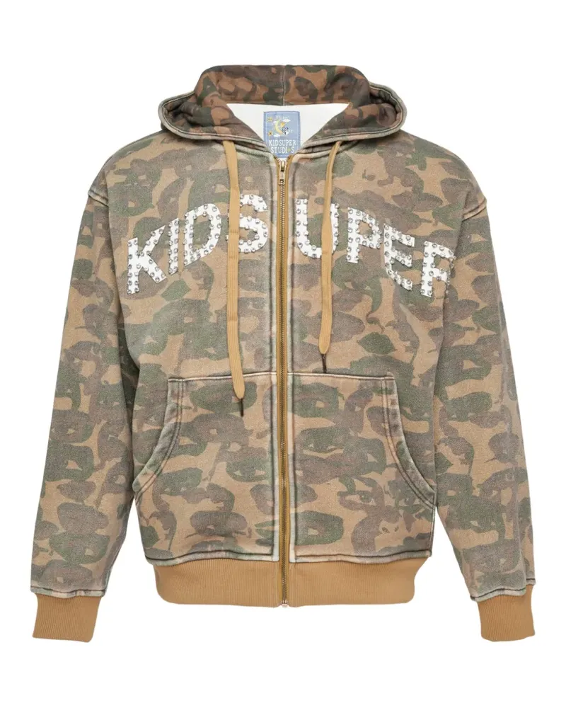 KidSuper face-camo crystal-embellished hoodie - Braun Braun