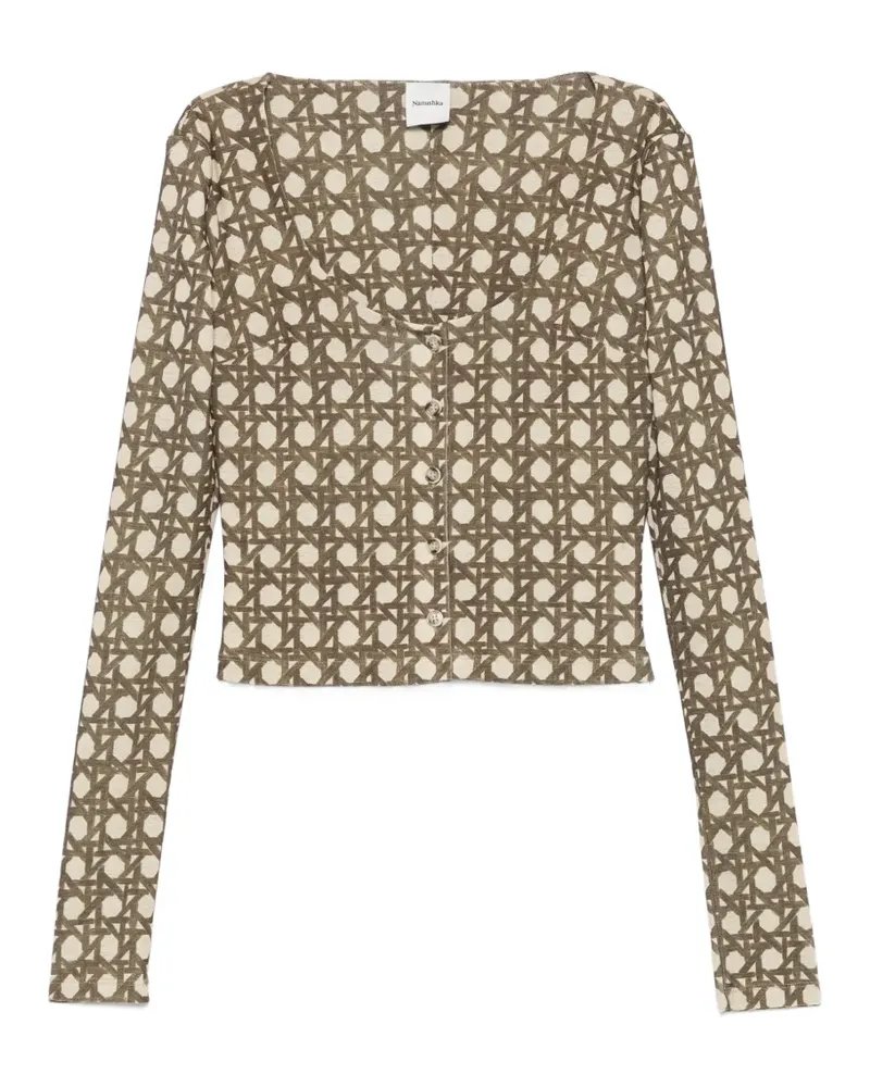 Nanushka cropped geometric-print cardigan - Nude Nude