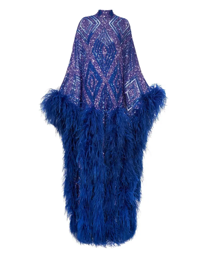 Taller Marmo Casta Diva Follies Maxikleid mit Federn - Blau Blau