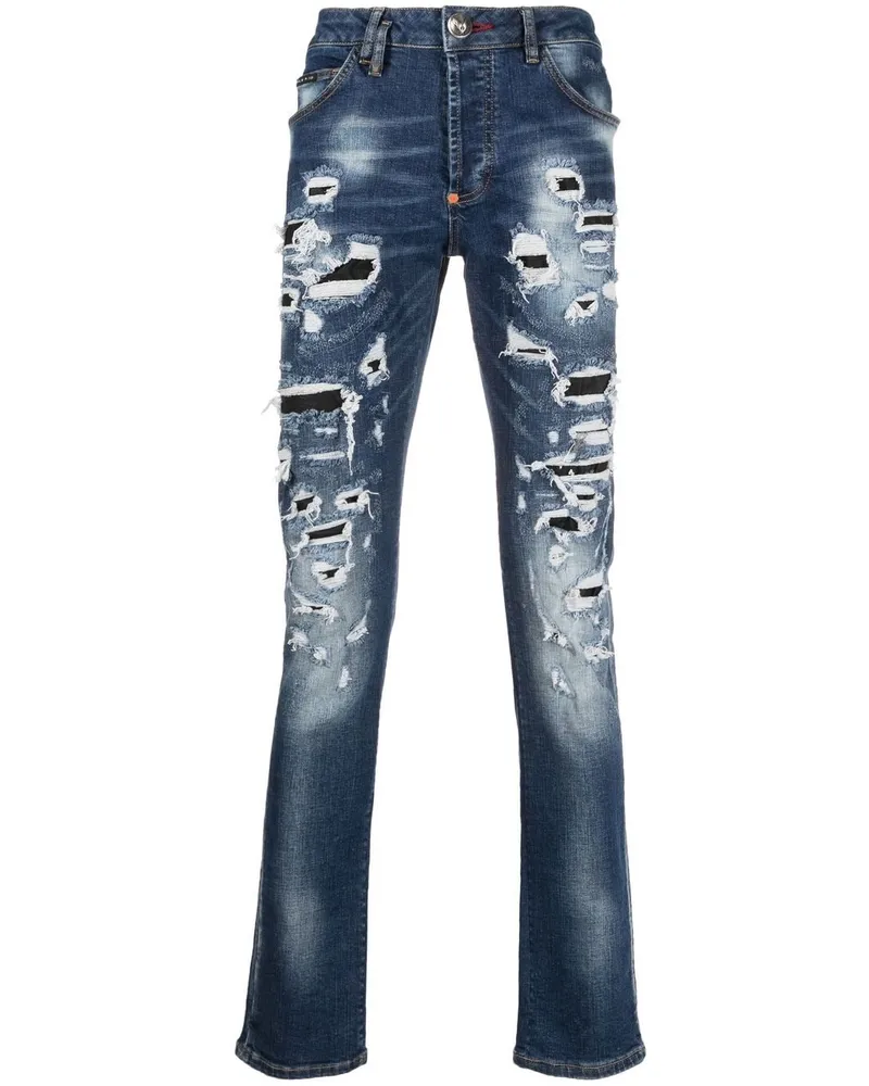 Philipp Plein Gerade Jeans im Distressed-Look Blau