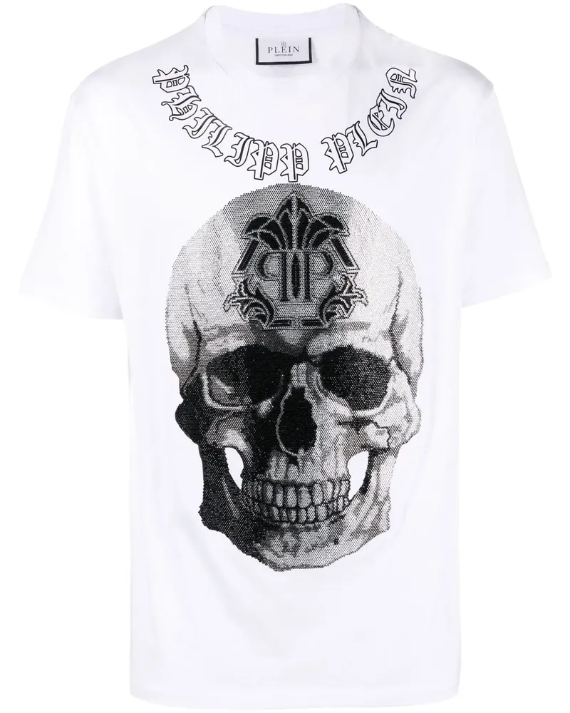Philipp Plein T-Shirt mit Gothic Banner-Print - Weiß Weiß