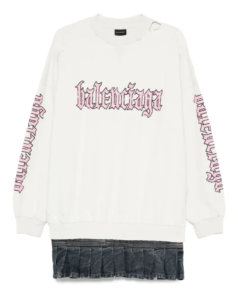 Balenciaga Logo-Kleid mit plissiertem Saum - Nude Nude