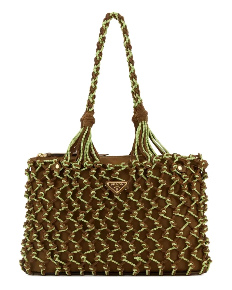 Prada Kleiner Noué Mesh-Tote Bag mit geflochtenem Griff - Braun Braun