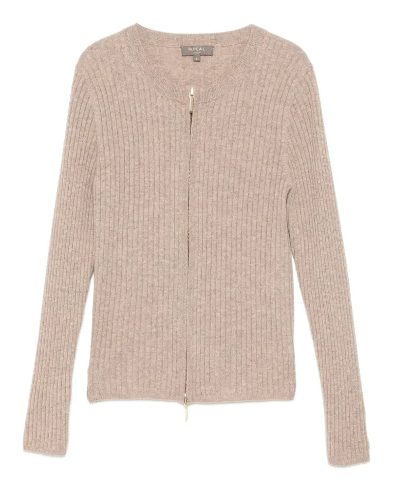 N.Peal Gerippter Cardigan mit Reißverschluss - Nude Nude