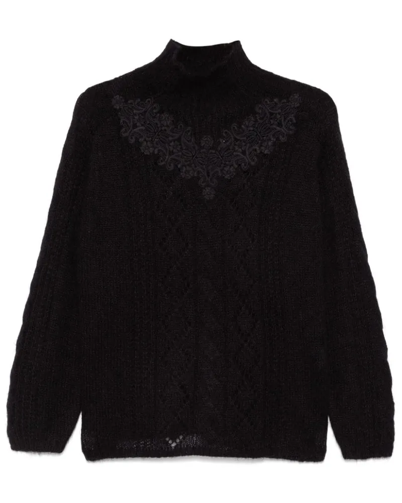 Twin-Set Pullover mit Spitzendetail - Schwarz Schwarz