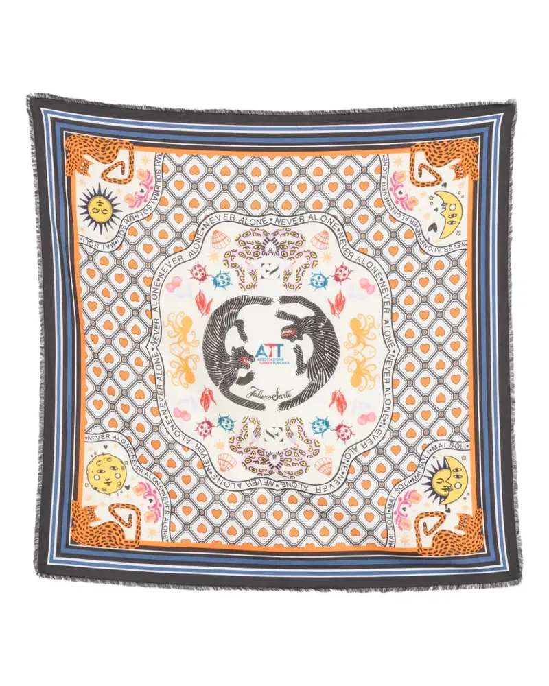 Faliero Sarti Vivere graphic-print frayed scarf - Nude Nude