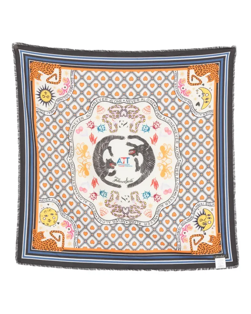 Faliero Sarti Vivere graphic-print frayed scarf - Nude Nude