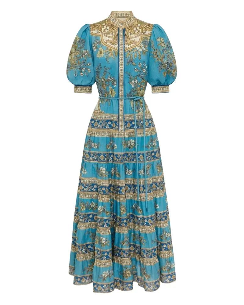 ALEMAIS Cassie puff-sleeve tiered dress - Blau Blau