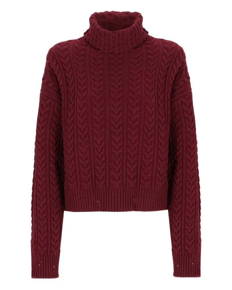 Laneus Rollkragenpullover mit Zopfmuster - Rot Rot