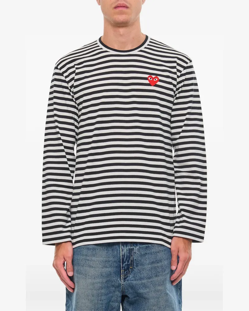 Comme des Garçons heart-patch striped T-shirt - Schwarz Schwarz