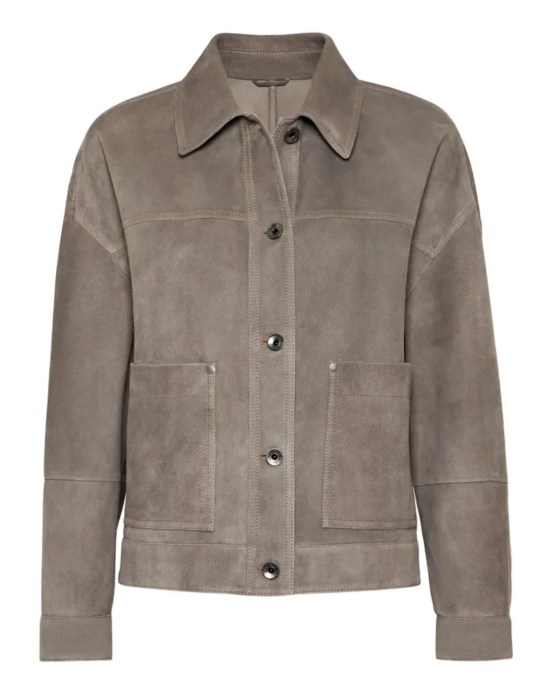 Brunello Cucinelli Klassische Lederjacke - Grau Grau
